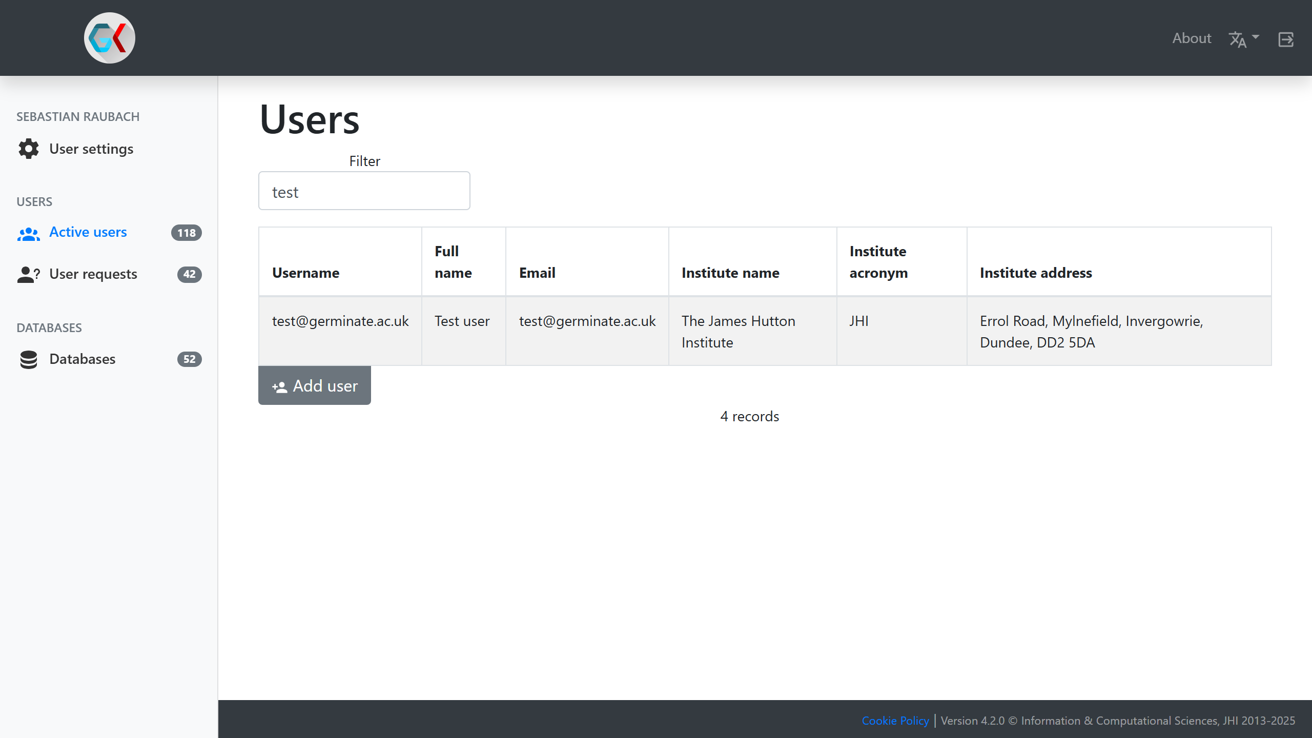 Users page