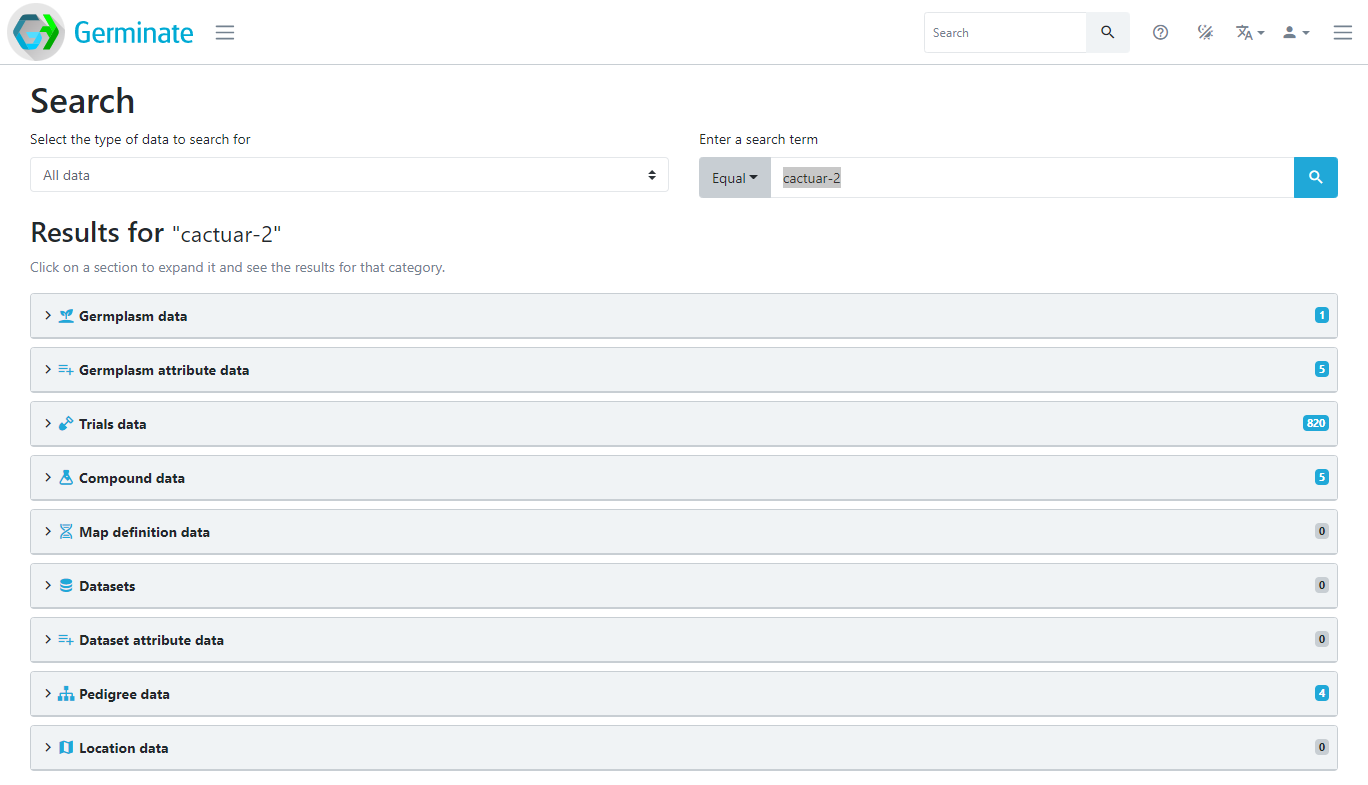 Example of a search: Germplasm